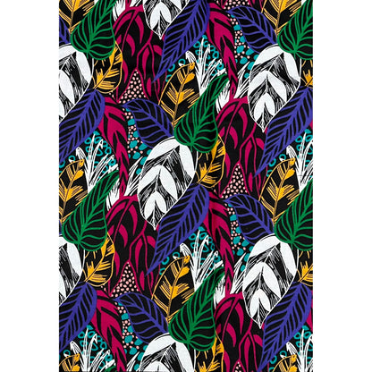 African Print Fabric/Ankara - Purple, Pink, Green, Marigold, Black 'Leaves of Guira', YARD or WHOLESALE