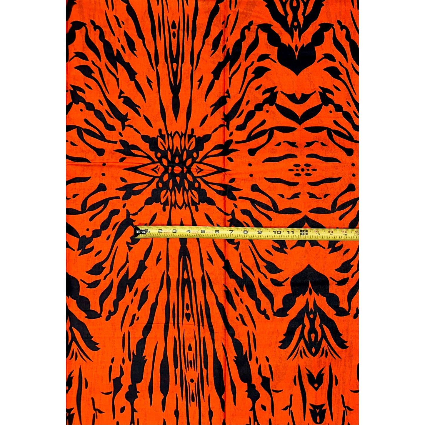 African Print Fabric/ Ankara - Orange, Black 'Fire for Body' Design, YARD or WHOLESALE