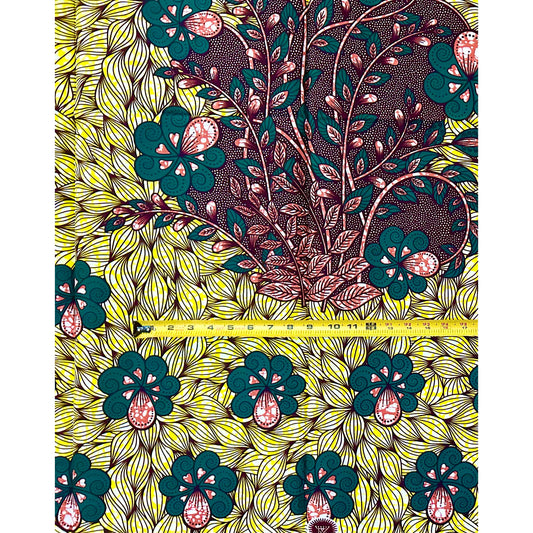 African Print Fabric/Ankara - Yellow, Green, Brown "Igi Iye" Design