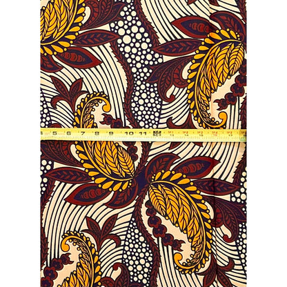 African Print Fabric/ Ankara - Beige, Brown, Marigold ‘Alaedo Royale' Design, 1 YARD