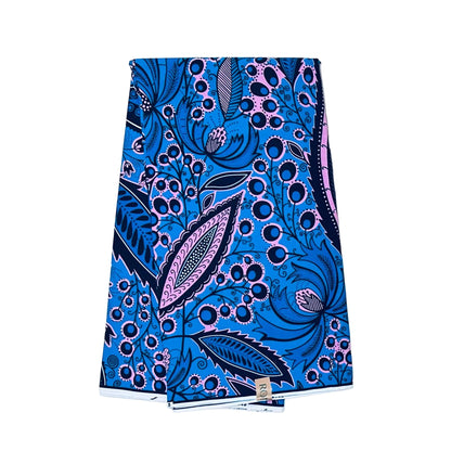 African Print Fabric/Ankara - Pink, Blue, Purple, Black 'Petal Theory', YARD or WHOLESALE