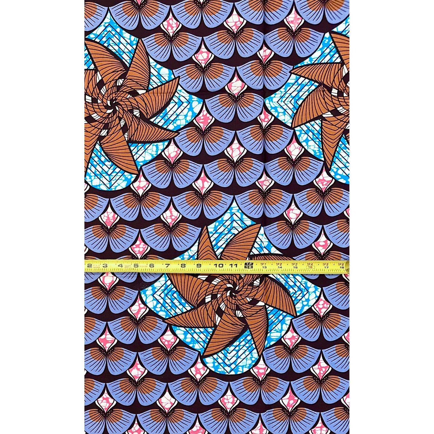 African Print Fabric/ Ankara - Blue, Brown, Gray, Pink 'Philomena', 1 YARD