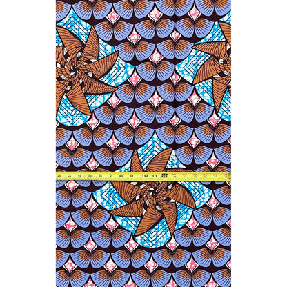 African Print Fabric/ Ankara - Blue, Brown, Gray, Pink 'Philomena', 1 YARD
