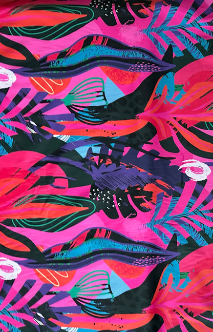 African Print, Stretch Cotton Satin Fabric- Shades of Pink, Purple, Red, Green, Blue, Black "Kalahari Camo", Per Yard