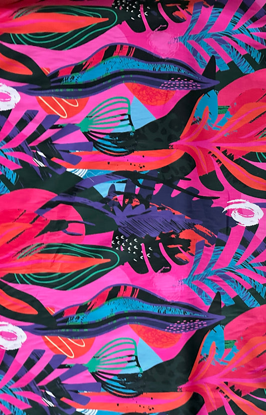 African Print, Stretch Cotton Satin Fabric- Shades of Pink, Purple, Red, Green, Blue, Black "Kalahari Camo", Per Yard