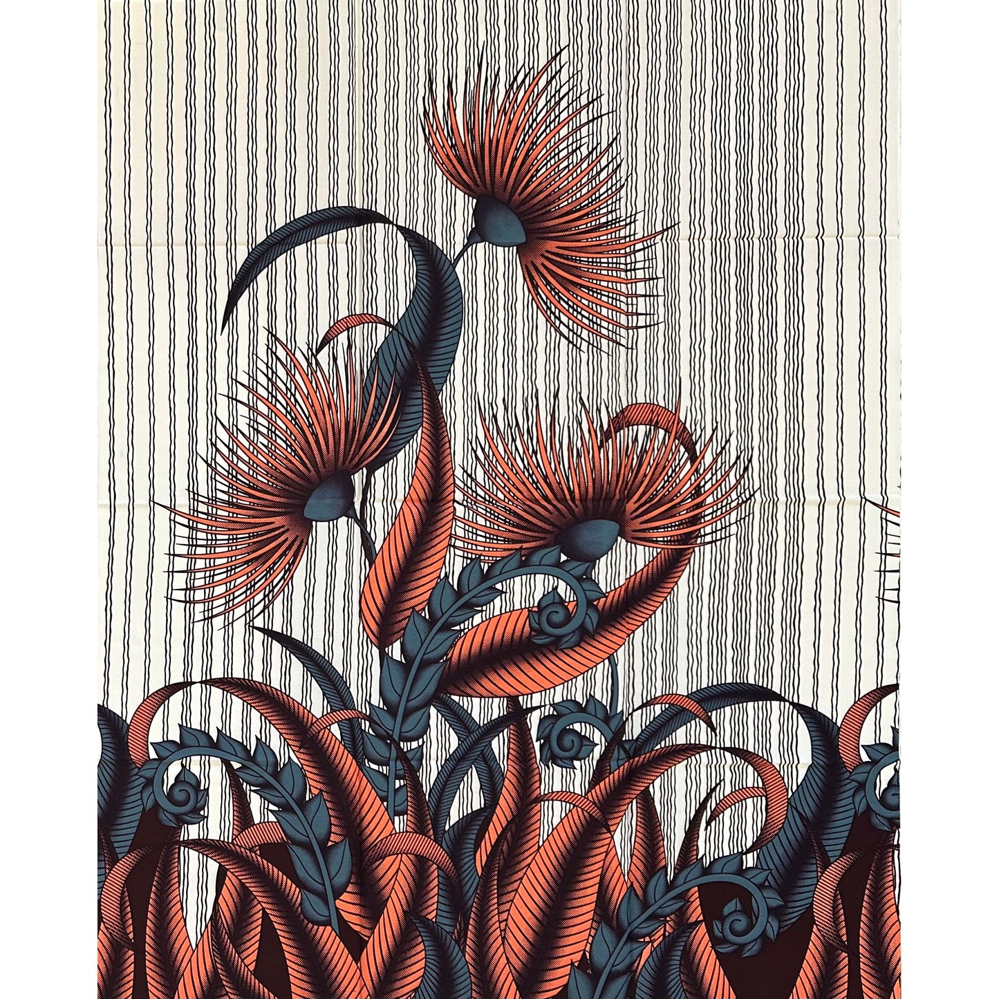 African Print Fabric/ Ankara - Beige, Coral, Gray, Brown ‘Botanical Thesis' Design, 1 YARD