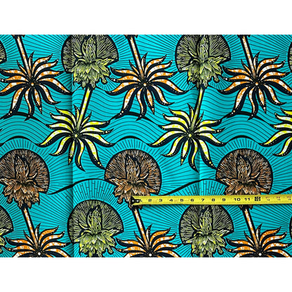 African Print Fabric/ Ankara - Turquoise, Yellow, Orange 'Coastal Sovereign', YARD or WHOLESALE