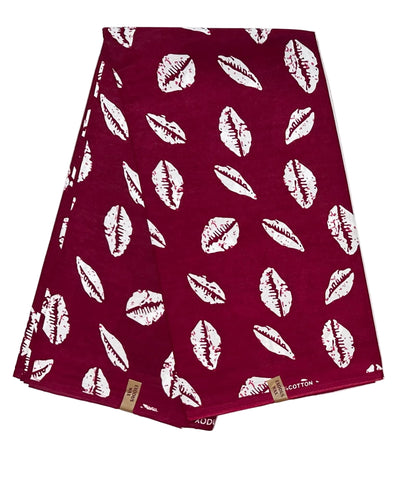 African Print Fabric/ Ankara - Dark Red, White 'Worth Something' Design, YARD or WHOLESALE