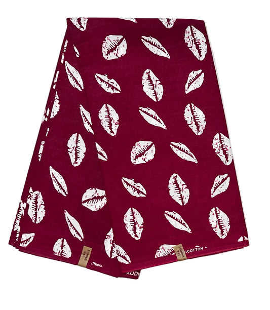 African Print Fabric/ Ankara - Dark Red, White 'Worth Something' Design, YARD or WHOLESALE