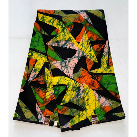 African Fabric/ Ankara - Green, Yellow, Orank, Pink, Black 'Alele,' Design, YARD or WHOLESALE