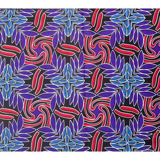 African Print Fabric/ Ankara - Blue, Purple, Shades of Red 'Nyoka Petals' Design, YARD or WHOLESALE