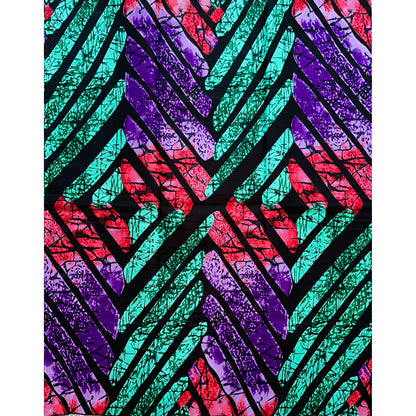 African Print Fabric/Ankara - Black, Green, Red, Purple ‘Soham' Design, YARD or WHOLESALE