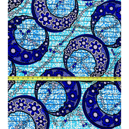 African Print Fabric/Ankara - Blue, Gray "Even The Night Has Light" Design