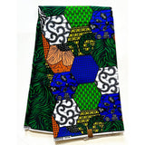 African Print Fabric/ Ankara - Green, Blue, Orange 'Patched & Pieced' Design