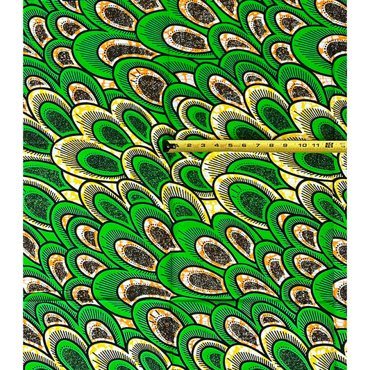 African Print Fabric/ Ankara - Green, Orange, Yellow ‘Festival Morning' Design, 1 YARD