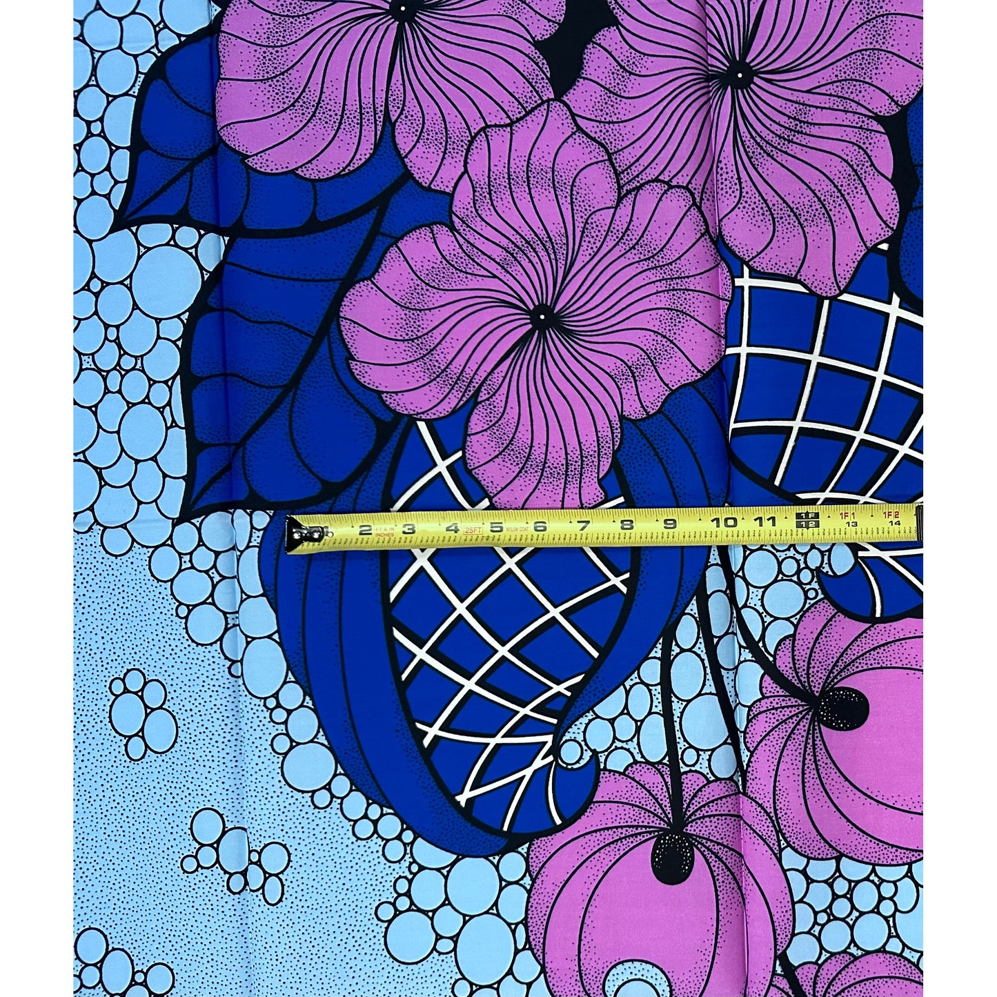 African Print Fabric/Ankara - Purple, Blue “Adaoma Blossoms" Design, 1 Yard