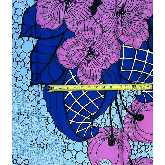 African Print Fabric/Ankara - Purple, Blue “Adaoma Blossoms" Design, 1 Yard