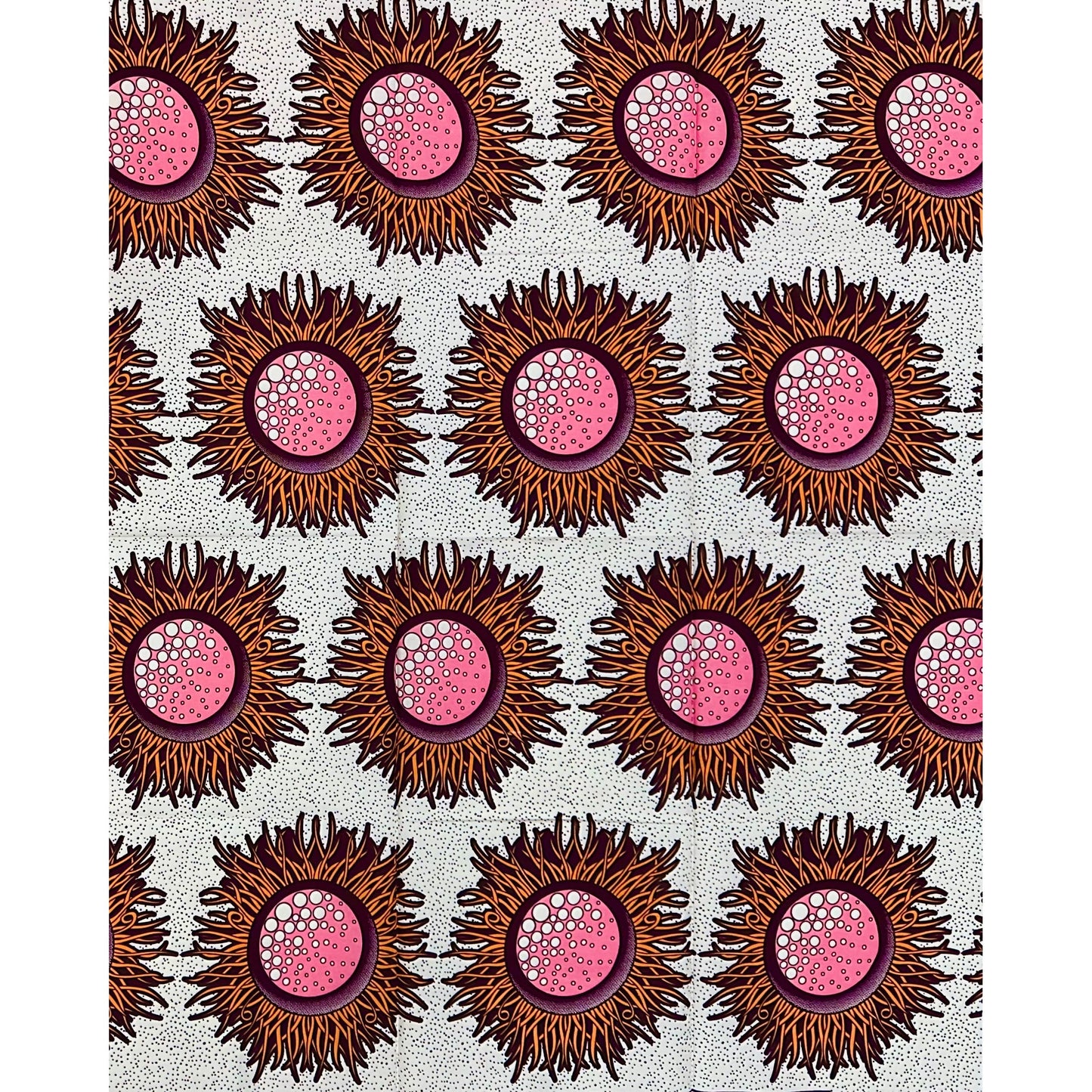African Print Fabric/ Ankara - Pink, Orange, Brown, Cream 'Sun-kissed Zobo', 1 YARD
