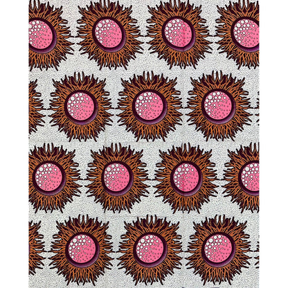 African Print Fabric/ Ankara - Pink, Orange, Brown, Cream 'Sun-kissed Zobo', 1 YARD