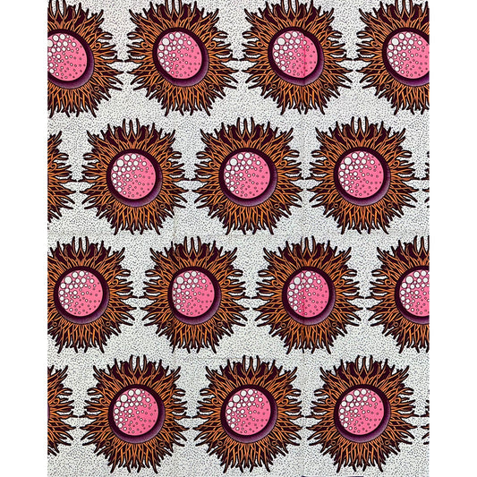 African Print Fabric/ Ankara - Pink, Orange, Brown, Cream 'Sun-kissed Zobo', 1 YARD