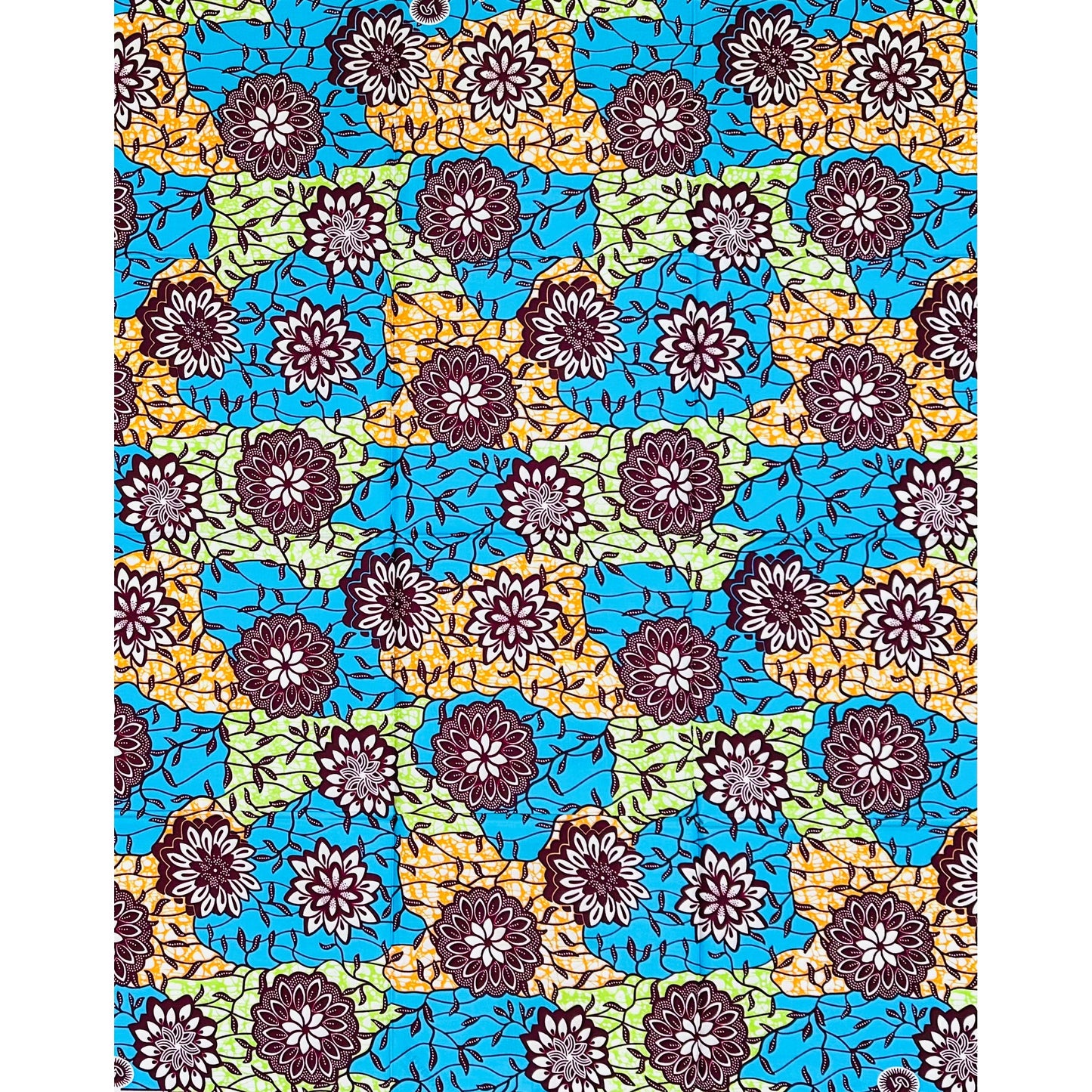 African Print Fabric/ Ankara - Blue, Green, Orange, Brown ‘Mbali Bloom' Design, 1 YARD