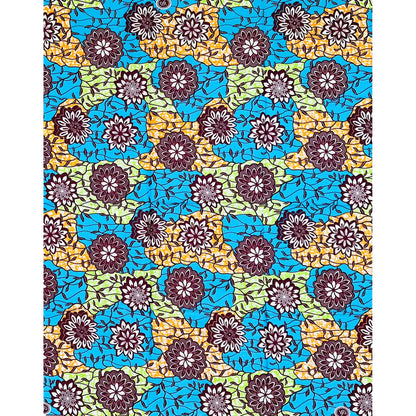 African Print Fabric/ Ankara - Blue, Green, Orange, Brown ‘Mbali Bloom' Design, 1 YARD