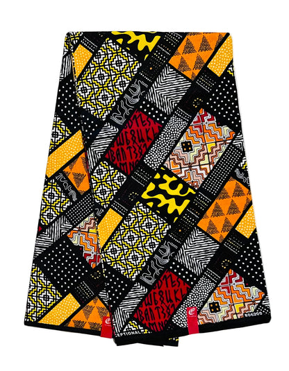 African Print Fabric/ Ankara - Red, Black, Yellow, Orange 'Omenala Code' Design, YARD or WHOLESALE