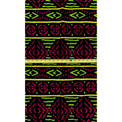 African Print Fabric/ Ankara - Pink, Green, Yellow, Black 'Ihenacho' Design, YARD or WHOLESALE