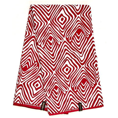 African Print Fabric/ Ankara - Red, White 'Fon Flair' Design, YARD or WHOLESALE