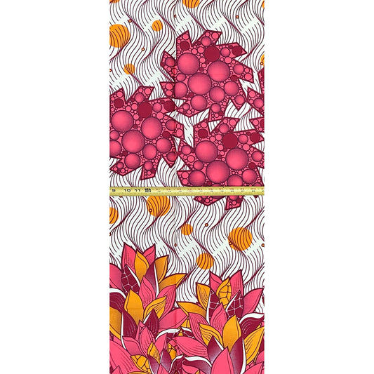 African Print Fabric/ Ankara - Orange, Pink, Dark Red 'Pink Rain in Accra,' YARD