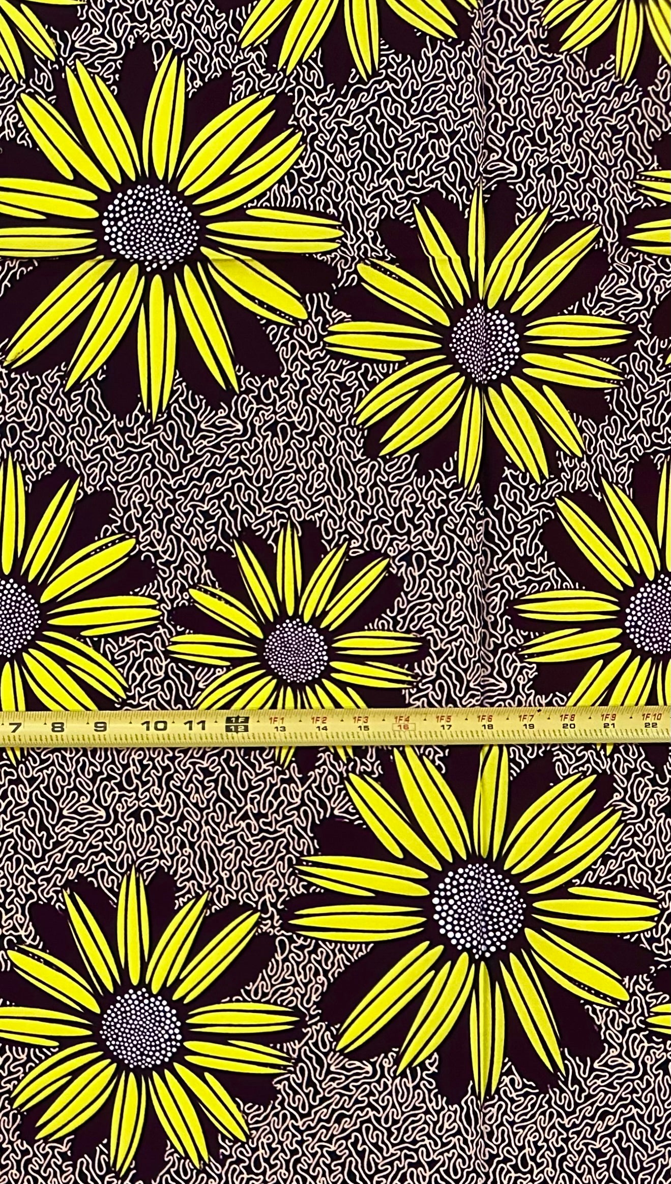 African Print Fabric/ Ankara - Yellow, Brown, Beige "Sunflowers at Dusk", 1 YARD