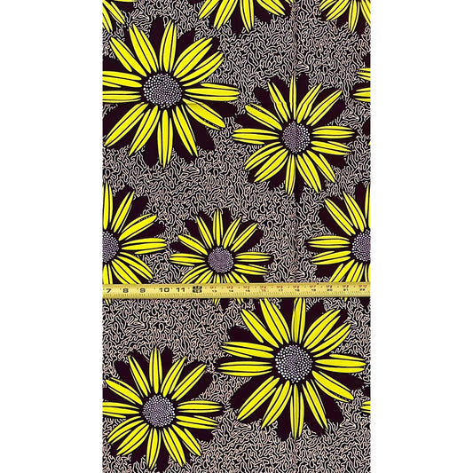 African Print Fabric/ Ankara - Yellow, Brown, Beige "Sunflowers at Dusk", 1 YARD