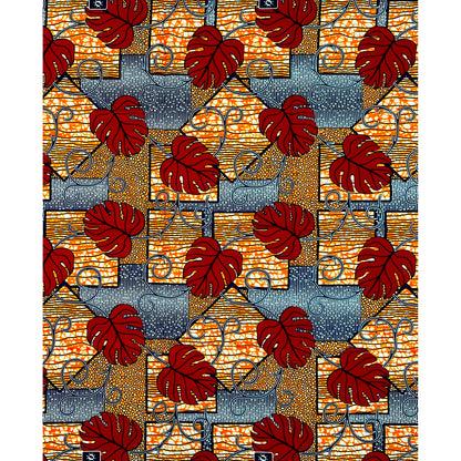 African Print Fabric/ Ankara - Orange, Blue, Red ‘Ancestral Canopy' Design, 1 YARD
