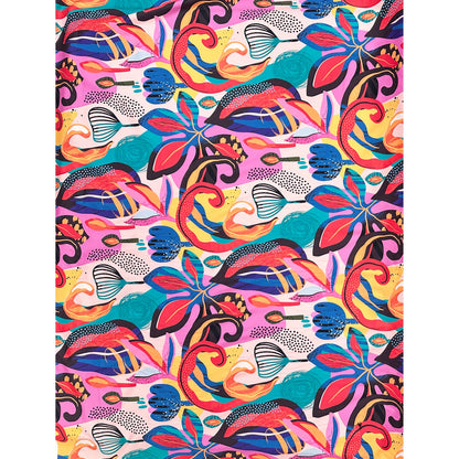 African Print, Stretch Cotton Satin Fabric- Teal, Pink, Orange, Purple, Blue, Red "Joy Has No Curfew", Per Yard