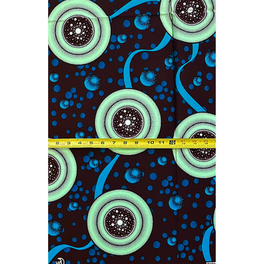 African Print Fabric/Ankara - Green, Blue, Brown "Living Energy" Design, 1 Yard
