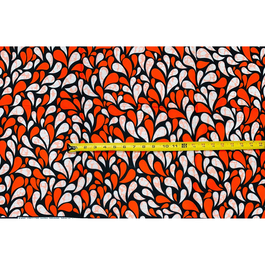 African Print Fabric/Ankara - Orange, Apricot, Black "Rain of Fire" Design, Per Yard