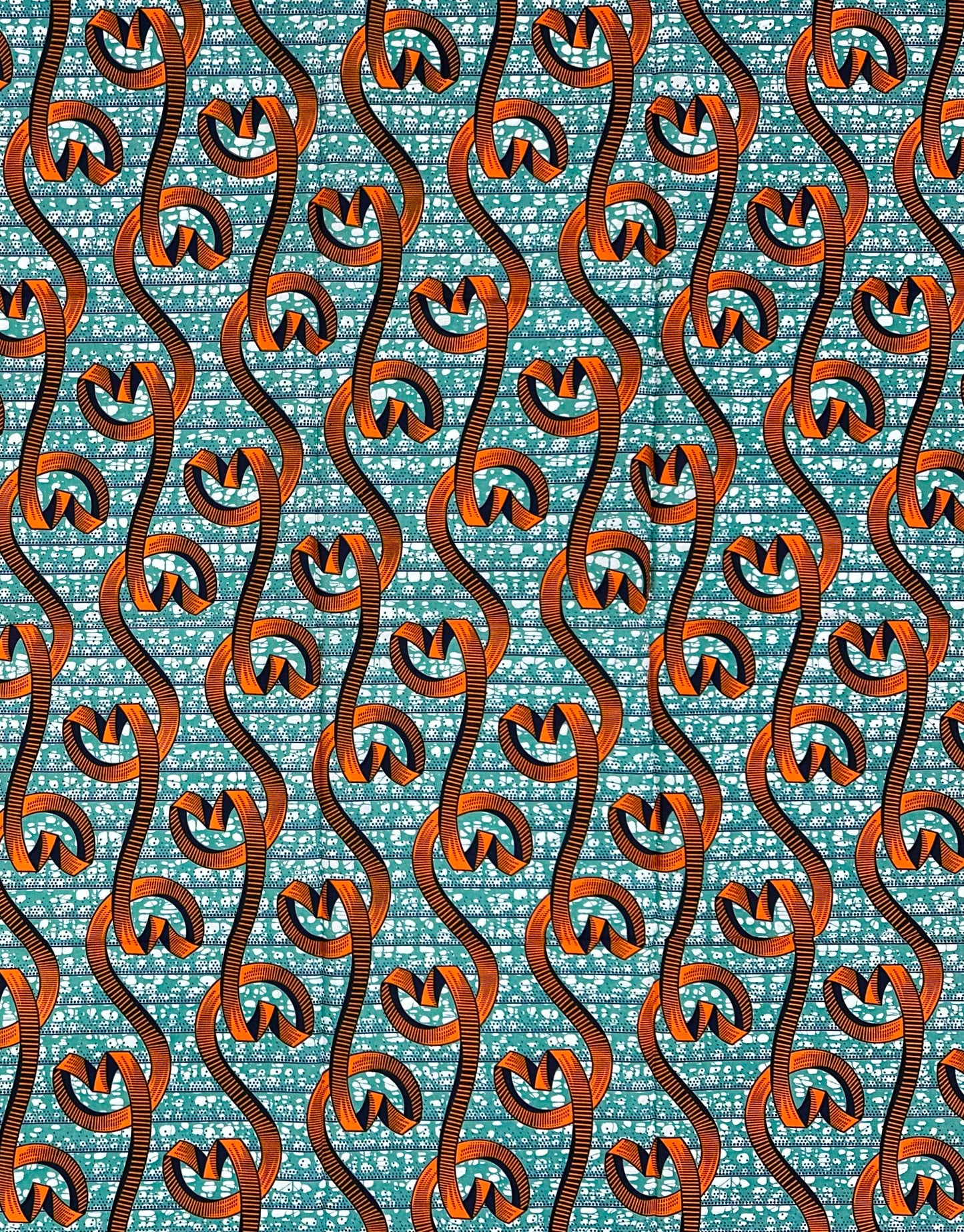 African Print Fabric/ Ankara - Green, Orange, Navy 'Dancing Before Dawn', 1 YARD