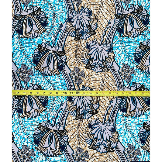 African Print Fabric/ Ankara - Gray, Blue, Brown 'Never Standing Still,’ 1 YARD