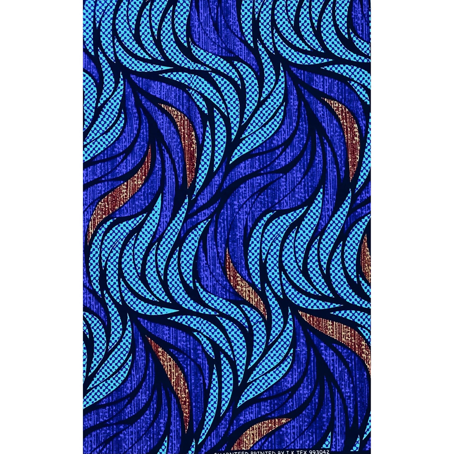 African Print Fabric/ Ankara - Shades of Blue, Brown 'Soji Leaves', YARD or WHOLESALE