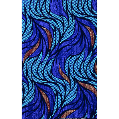 African Print Fabric/ Ankara - Shades of Blue, Brown 'Soji Leaves', YARD or WHOLESALE