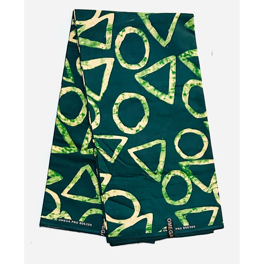 African Print Fabric/ Ankara - Green, Beige 'Ifa Geometry', YARD or WHOLESALE