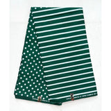 African Print Fabric/ Ankara - Green, White 'Lora Striped' Design, YARD or WHOLESALE