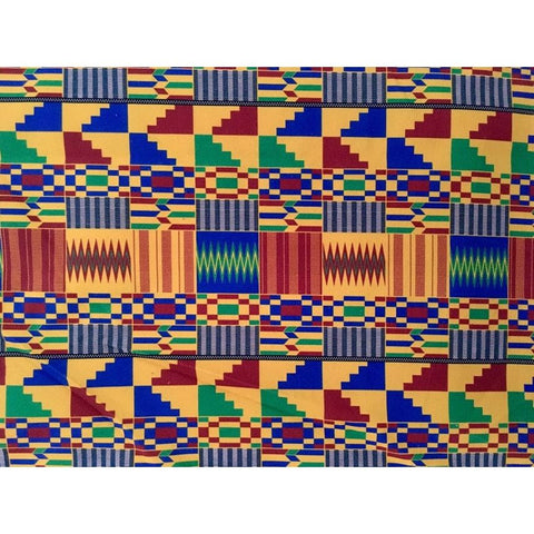 African Print, Denim/Upholstery/Heavyweight Cotton Fabric- Marigold, Red, Blue, Green "Empress Kente 2.0", Per Yard