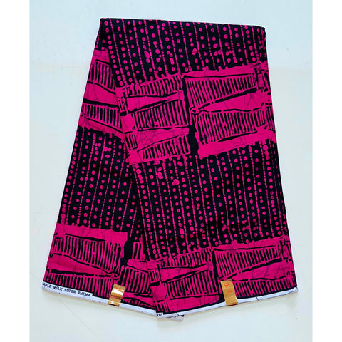 African Print Fabric/ Ankara - Magenta, Black 'Naseeb’, YARD or WHOLESALE