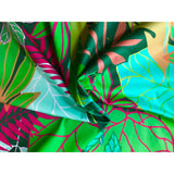 African Print, Stretch Cotton Satin Fabric- Green, Brown, Magenta, Turquoise, Pink "Kalua", Per Yard