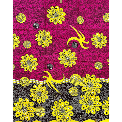 African Print Fabric/Ankara - Magenta, Yellow, Brown "Tawa Iba" Design