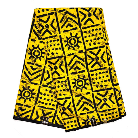 African Print Fabric/ Ankara - Yellow, Black 'Bola Code' Design, YARD or WHOLESALE