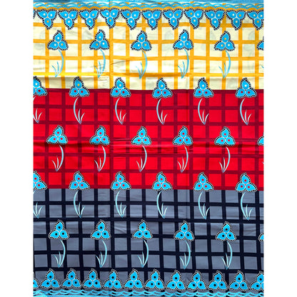 African Print Fabric/ Ankara - Gray, Red, Blue, Yellow “Buki Color Block ”, Per Yard or Wholesale