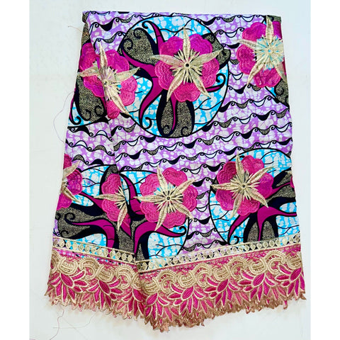 African Print Lace Fabric/ Ankara - Purple, Blue, Pink 'Mira Star', Yard or Wholesale