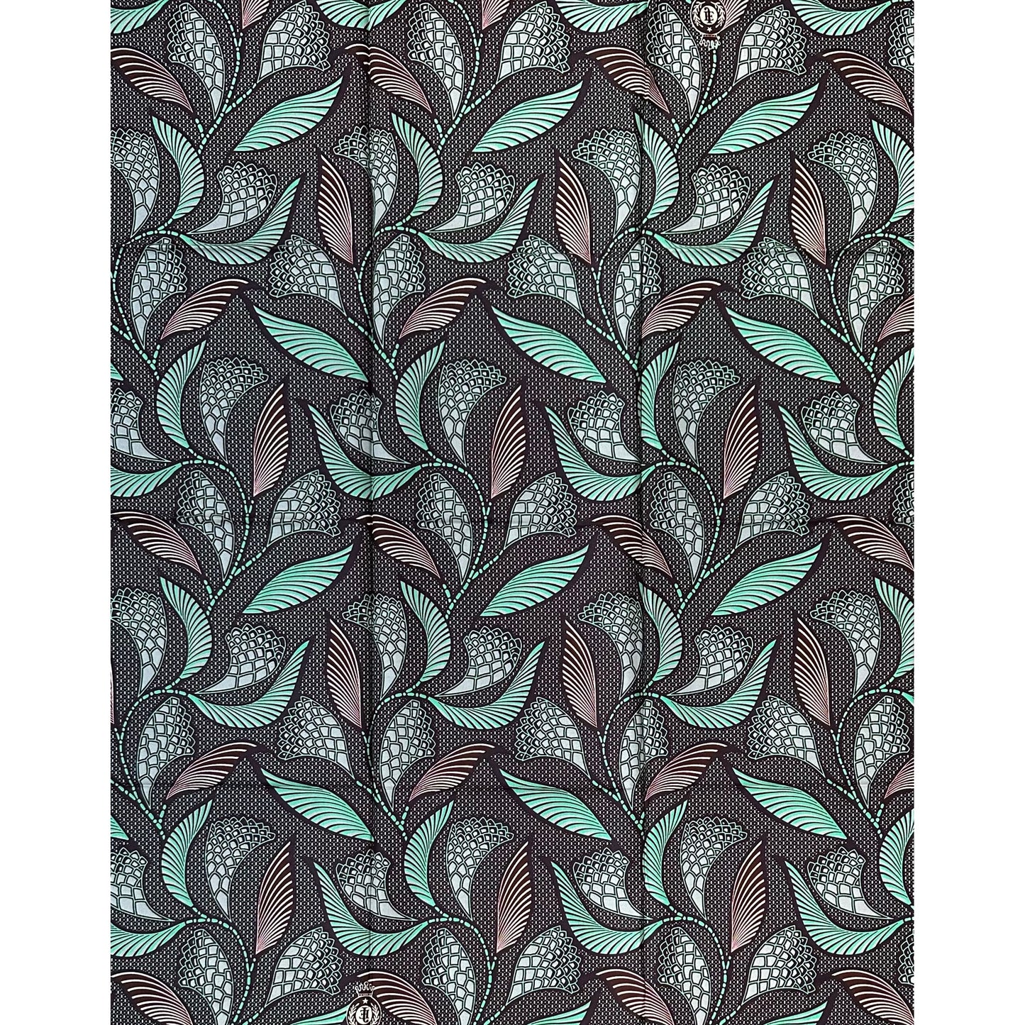 African Print Fabric/ Ankara - Turquoise, Brown, Gray 'Nile Breeze', 1 YARD